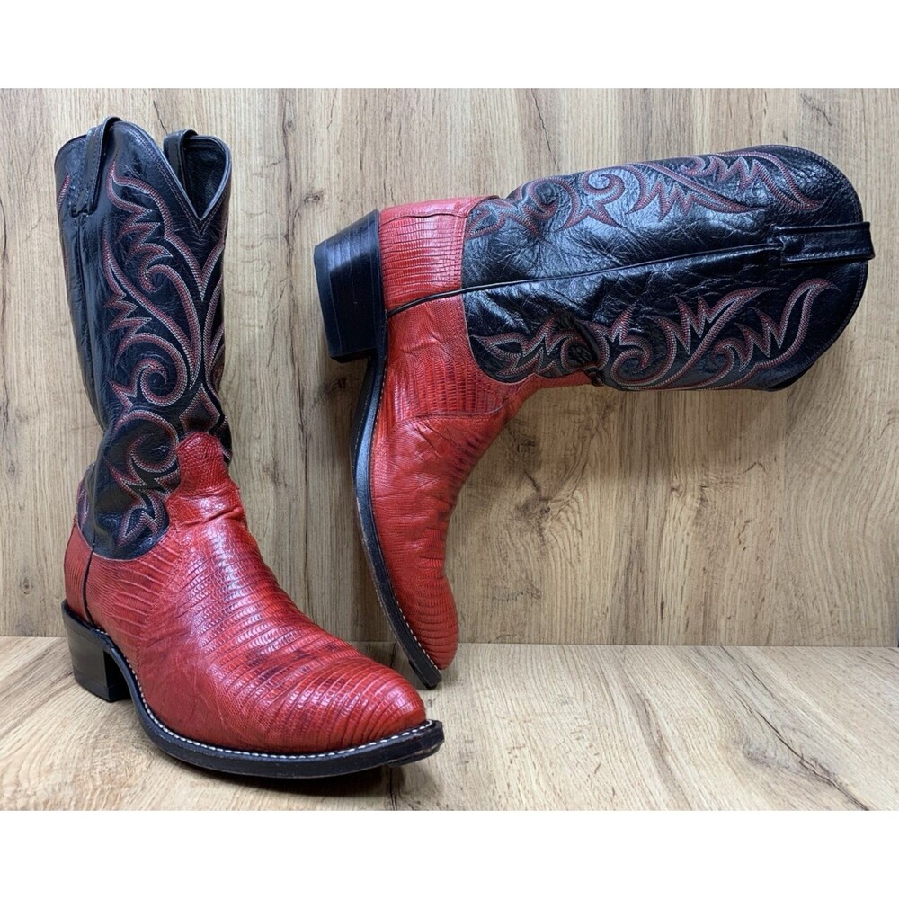 Dan Post P2723 Red Teju Lizard Cowboy Boots Men's 11 D Exotic USA Vintage